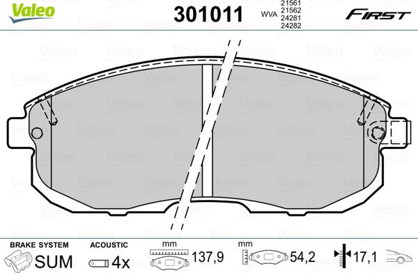 Valeo 301011 - Bremsbelagsatz, Scheibenbremse alexcarstop-ersatzteile.com