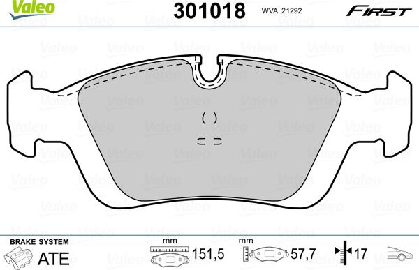 Valeo 301018 - Bremsbelagsatz, Scheibenbremse alexcarstop-ersatzteile.com