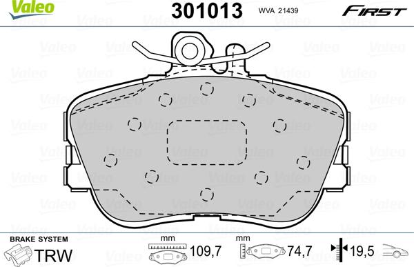 Valeo 301013 - Bremsbelagsatz, Scheibenbremse alexcarstop-ersatzteile.com