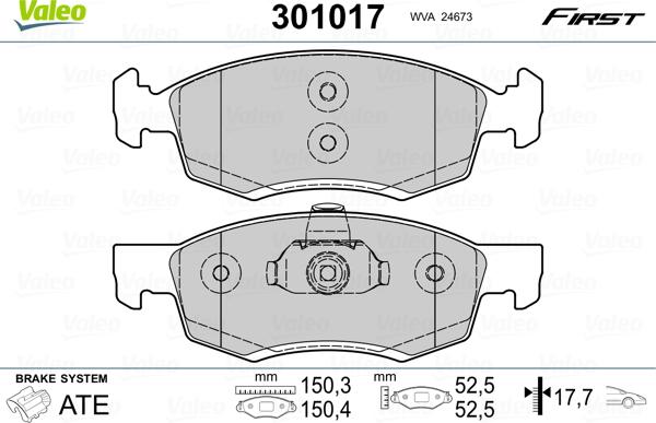 Valeo 301017 - Bremsbelagsatz, Scheibenbremse alexcarstop-ersatzteile.com