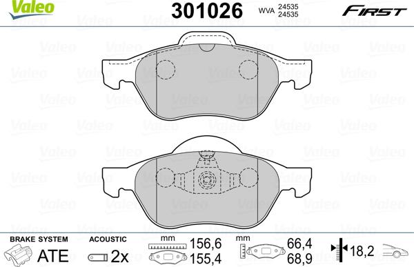 Valeo 301026 - Bremsbelagsatz, Scheibenbremse alexcarstop-ersatzteile.com