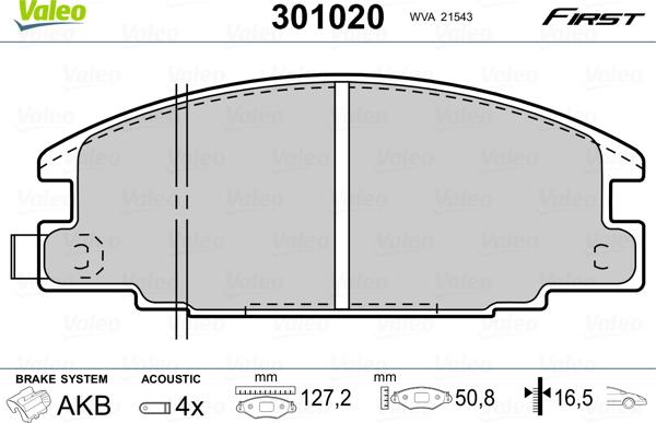 Valeo 301020 - Bremsbelagsatz, Scheibenbremse alexcarstop-ersatzteile.com