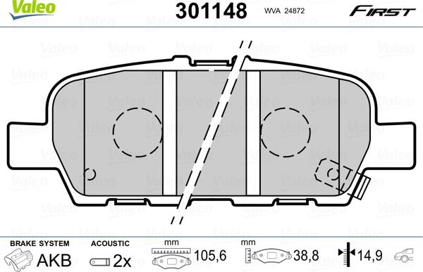 Valeo 301148 - Bremsbelagsatz, Scheibenbremse alexcarstop-ersatzteile.com