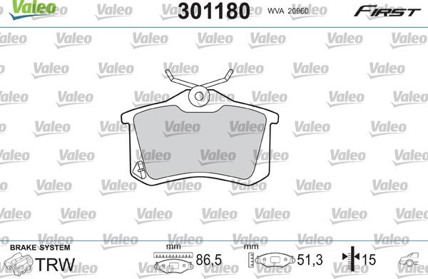 Valeo 301180 - Bremsbelagsatz, Scheibenbremse alexcarstop-ersatzteile.com