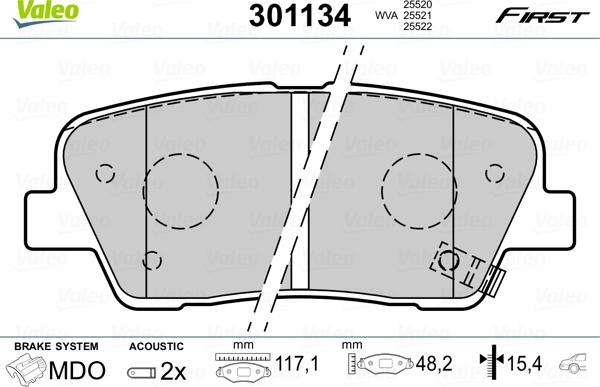 Valeo 301134 - Bremsbelagsatz, Scheibenbremse alexcarstop-ersatzteile.com