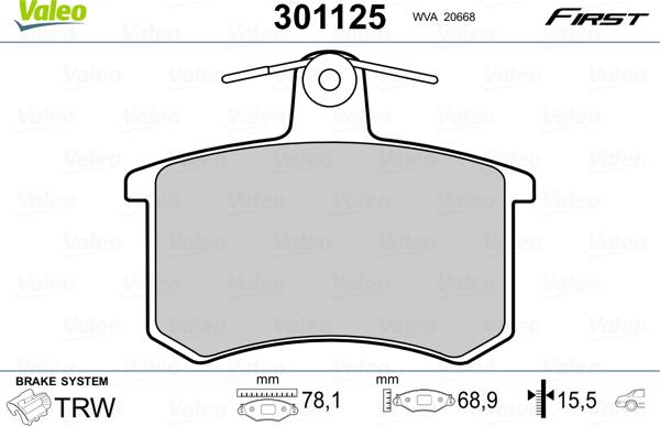 Valeo 301125 - Bremsbelagsatz, Scheibenbremse alexcarstop-ersatzteile.com