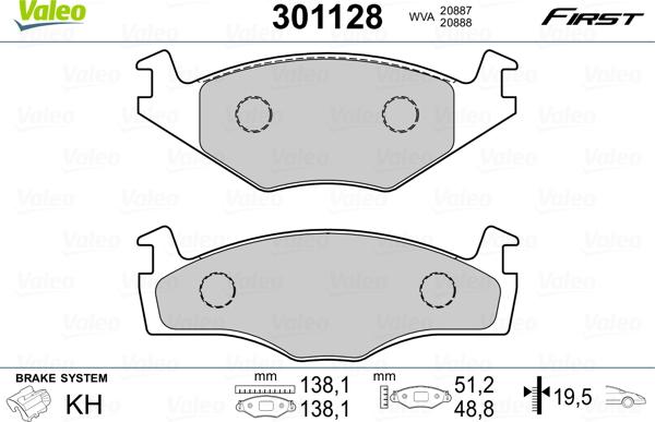 Valeo 301128 - Bremsbelagsatz, Scheibenbremse alexcarstop-ersatzteile.com