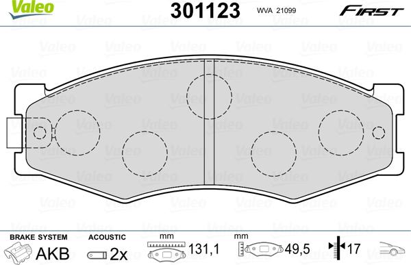 Valeo 301123 - Bremsbelagsatz, Scheibenbremse alexcarstop-ersatzteile.com