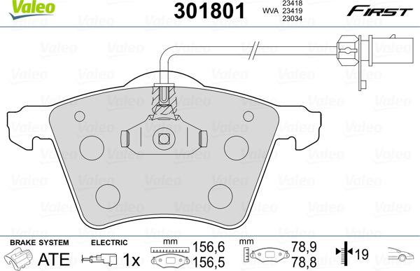 Valeo 301801 - Bremsbelagsatz, Scheibenbremse alexcarstop-ersatzteile.com