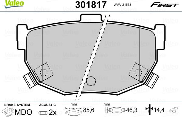 Valeo 301817 - Bremsbelagsatz, Scheibenbremse alexcarstop-ersatzteile.com