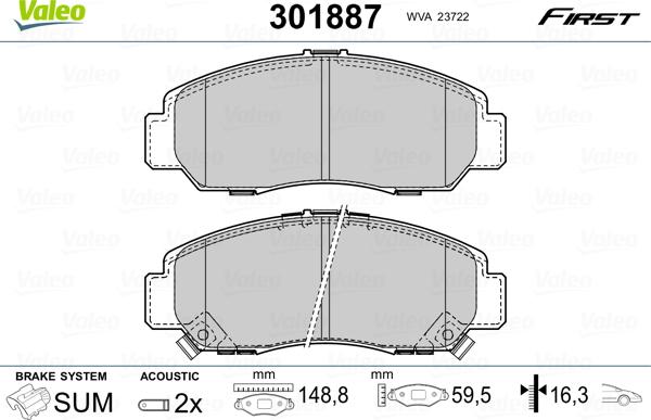 Valeo 301887 - Bremsbelagsatz, Scheibenbremse alexcarstop-ersatzteile.com