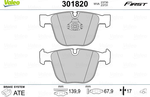 Valeo 301820 - Bremsbelagsatz, Scheibenbremse alexcarstop-ersatzteile.com