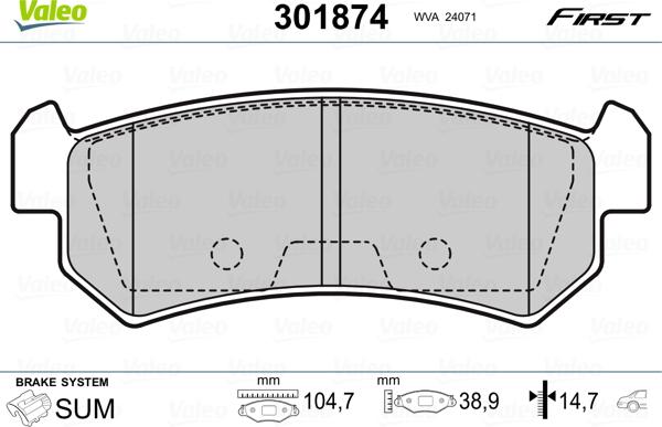 Valeo 301874 - Bremsbelagsatz, Scheibenbremse alexcarstop-ersatzteile.com