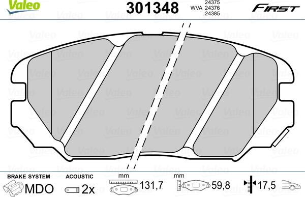 Valeo 301348 - Bremsbelagsatz, Scheibenbremse alexcarstop-ersatzteile.com