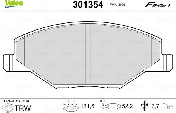 Valeo 301354 - Bremsbelagsatz, Scheibenbremse alexcarstop-ersatzteile.com