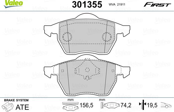 Valeo 301355 - Bremsbelagsatz, Scheibenbremse alexcarstop-ersatzteile.com