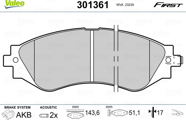 Valeo 301361 - Bremsbelagsatz, Scheibenbremse alexcarstop-ersatzteile.com