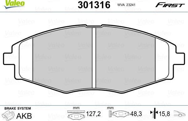 Valeo 301316 - Bremsbelagsatz, Scheibenbremse alexcarstop-ersatzteile.com