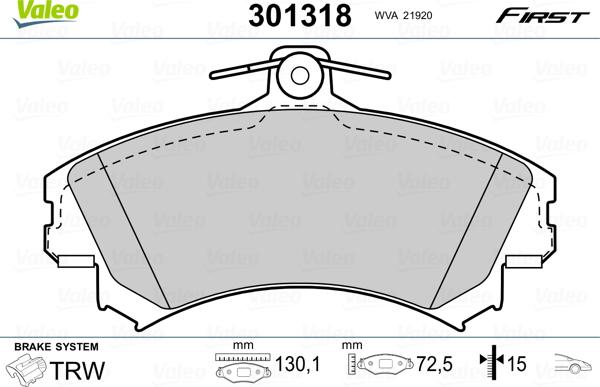 Valeo 301318 - Bremsbelagsatz, Scheibenbremse alexcarstop-ersatzteile.com