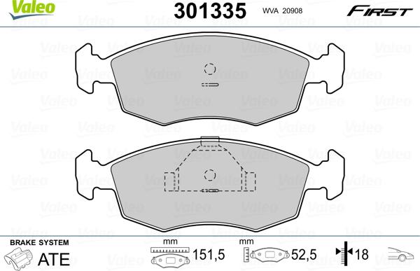 Valeo 301335 - Bremsbelagsatz, Scheibenbremse alexcarstop-ersatzteile.com