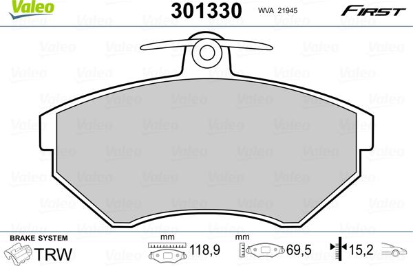 Valeo 301330 - Bremsbelagsatz, Scheibenbremse alexcarstop-ersatzteile.com