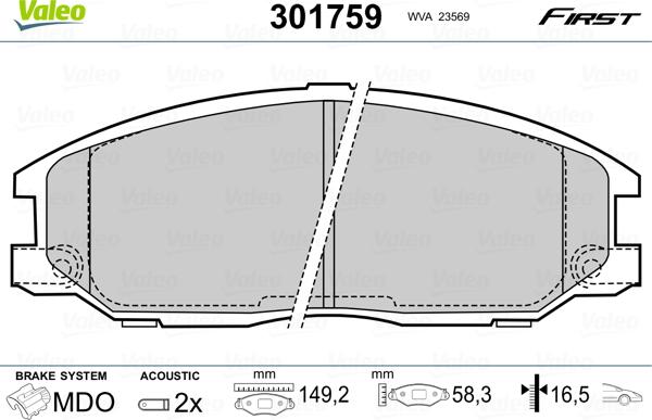 Valeo 301759 - Bremsbelagsatz, Scheibenbremse alexcarstop-ersatzteile.com