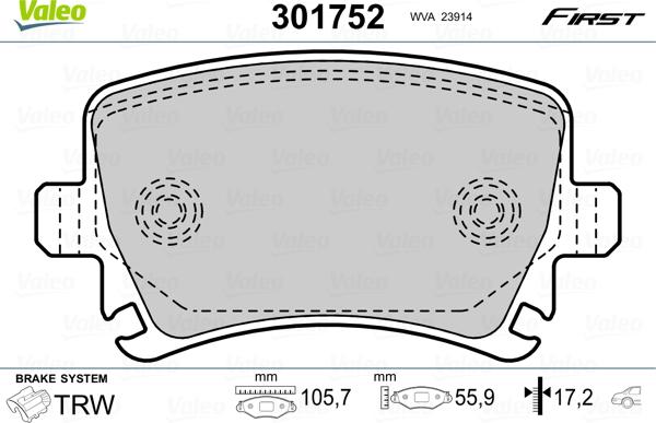 Valeo 301752 - Bremsbelagsatz, Scheibenbremse alexcarstop-ersatzteile.com