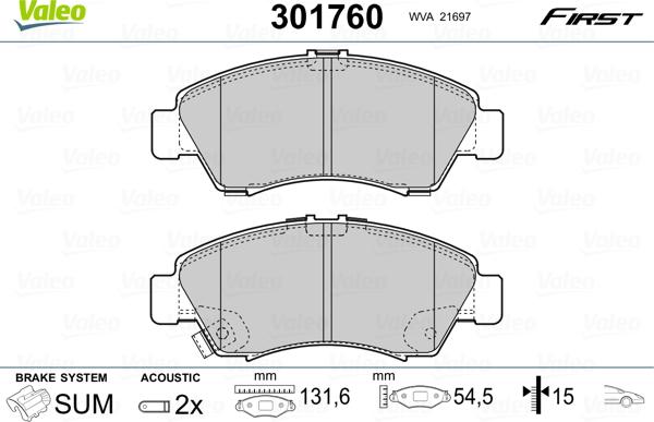 Valeo 301760 - Bremsbelagsatz, Scheibenbremse alexcarstop-ersatzteile.com