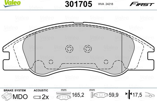 Valeo 301705 - Bremsbelagsatz, Scheibenbremse alexcarstop-ersatzteile.com