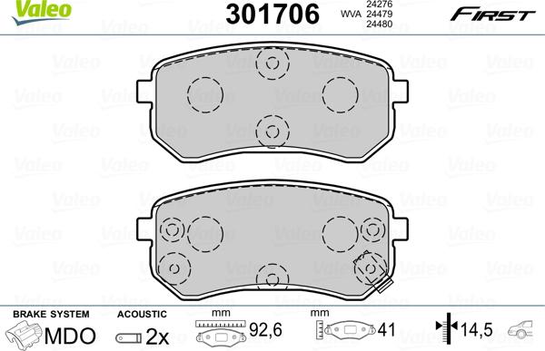 Valeo 301706 - Bremsbelagsatz, Scheibenbremse alexcarstop-ersatzteile.com