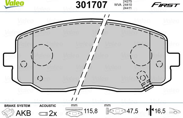 Valeo 301707 - Bremsbelagsatz, Scheibenbremse alexcarstop-ersatzteile.com