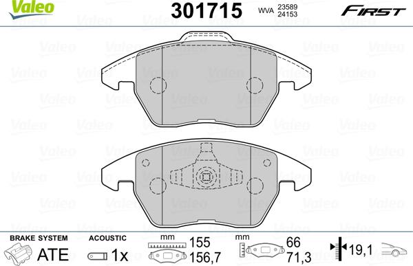 Valeo 301715 - Bremsbelagsatz, Scheibenbremse alexcarstop-ersatzteile.com