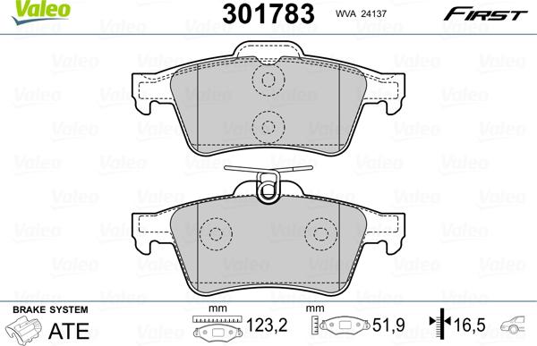 Valeo 301783 - Bremsbelagsatz, Scheibenbremse alexcarstop-ersatzteile.com