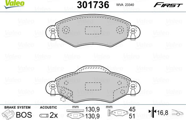 Valeo 301736 - Bremsbelagsatz, Scheibenbremse alexcarstop-ersatzteile.com