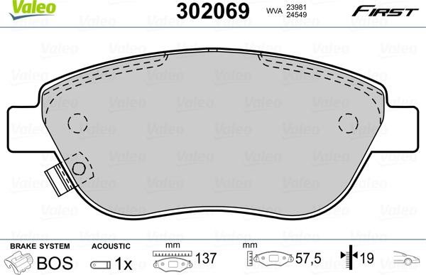 Valeo 302069 - Bremsbelagsatz, Scheibenbremse alexcarstop-ersatzteile.com