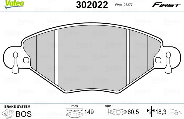 Valeo 302022 - Bremsbelagsatz, Scheibenbremse alexcarstop-ersatzteile.com