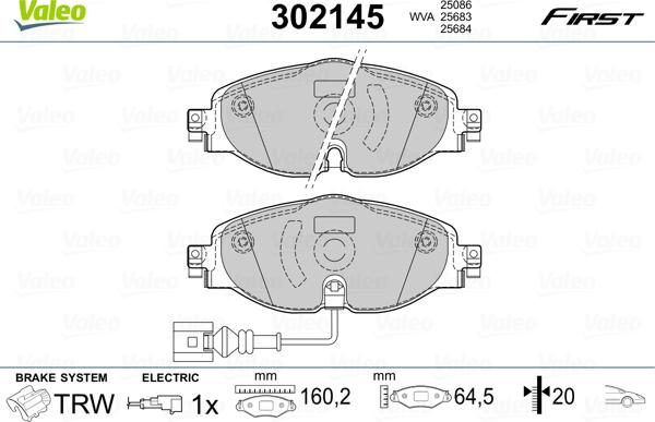 Valeo 302145 - Bremsbelagsatz, Scheibenbremse alexcarstop-ersatzteile.com