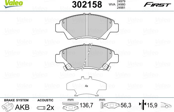 Valeo 302158 - Bremsbelagsatz, Scheibenbremse alexcarstop-ersatzteile.com