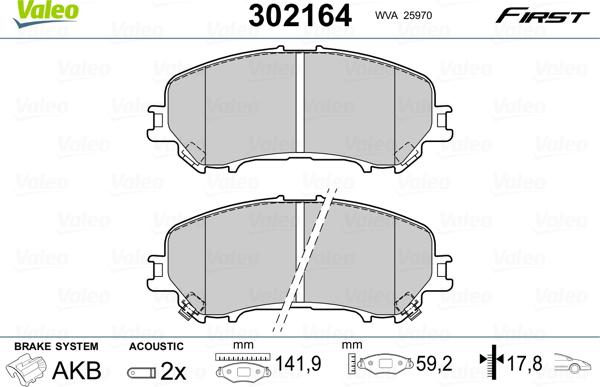 Valeo 302164 - Bremsbelagsatz, Scheibenbremse alexcarstop-ersatzteile.com