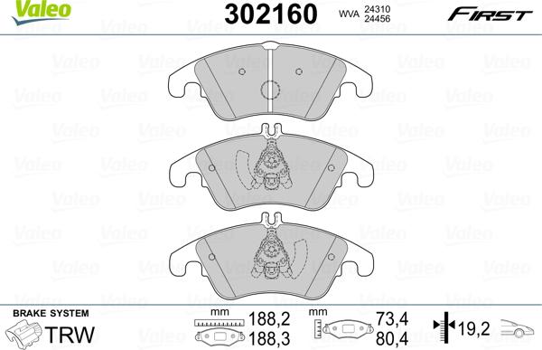 Valeo 302160 - Bremsbelagsatz, Scheibenbremse alexcarstop-ersatzteile.com