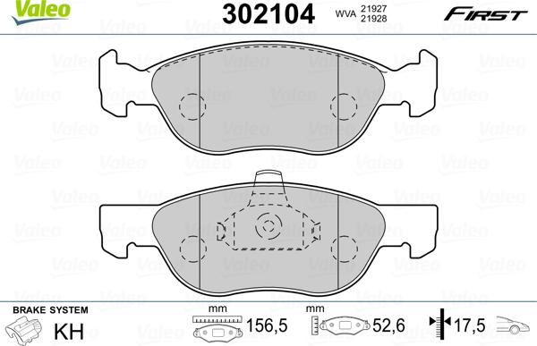 Valeo 302104 - Bremsbelagsatz, Scheibenbremse alexcarstop-ersatzteile.com