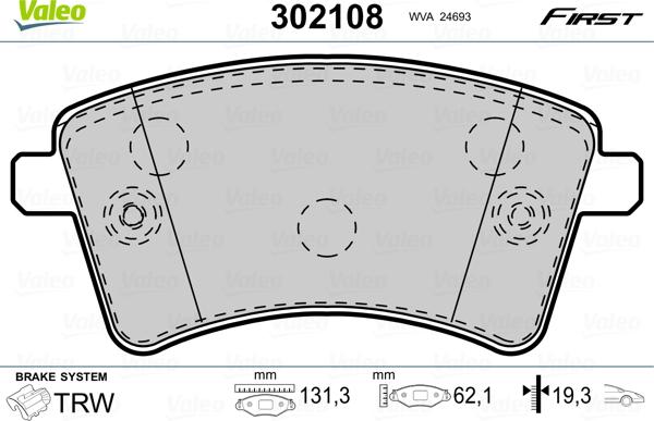 Valeo 302108 - Bremsbelagsatz, Scheibenbremse alexcarstop-ersatzteile.com