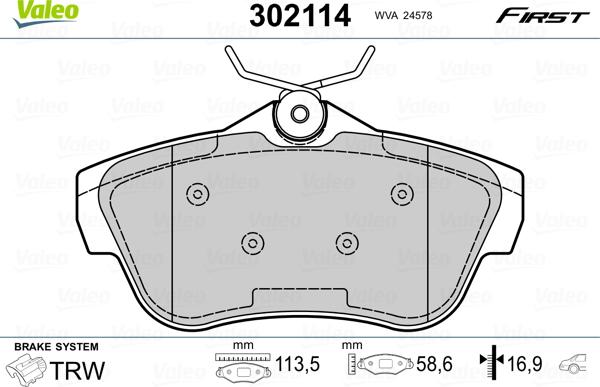 Valeo 302114 - Bremsbelagsatz, Scheibenbremse alexcarstop-ersatzteile.com