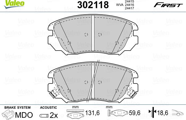 Valeo 302118 - Bremsbelagsatz, Scheibenbremse alexcarstop-ersatzteile.com