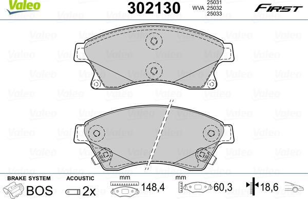 Valeo 302130 - Bremsbelagsatz, Scheibenbremse alexcarstop-ersatzteile.com