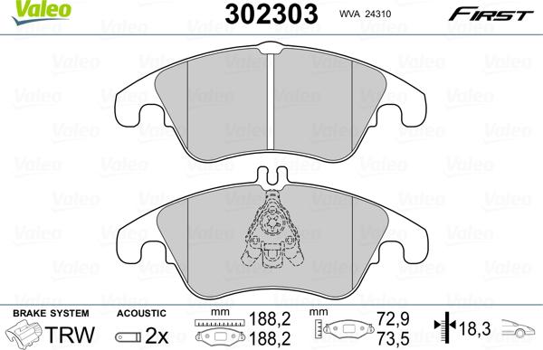 Valeo 302303 - Bremsbelagsatz, Scheibenbremse alexcarstop-ersatzteile.com