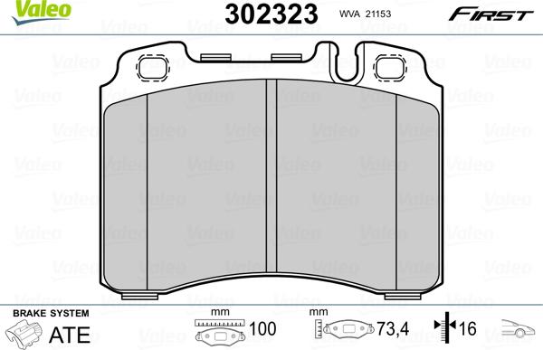 Valeo 302323 - Bremsbelagsatz, Scheibenbremse alexcarstop-ersatzteile.com