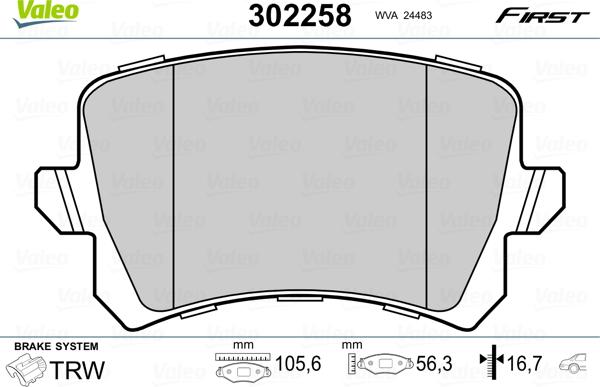 Valeo 302258 - Bremsbelagsatz, Scheibenbremse alexcarstop-ersatzteile.com