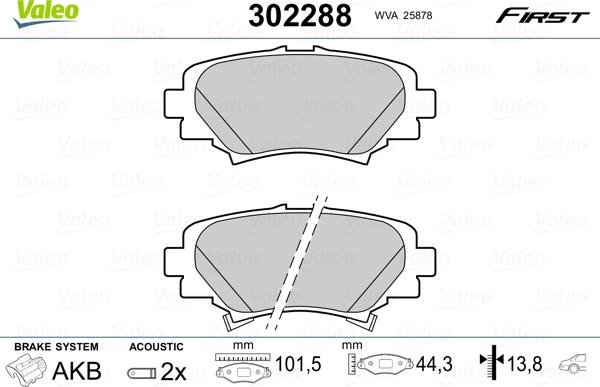 Valeo 302288 - Bremsbelagsatz, Scheibenbremse alexcarstop-ersatzteile.com