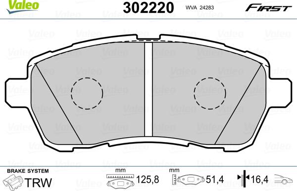 Valeo 302220 - Bremsbelagsatz, Scheibenbremse alexcarstop-ersatzteile.com